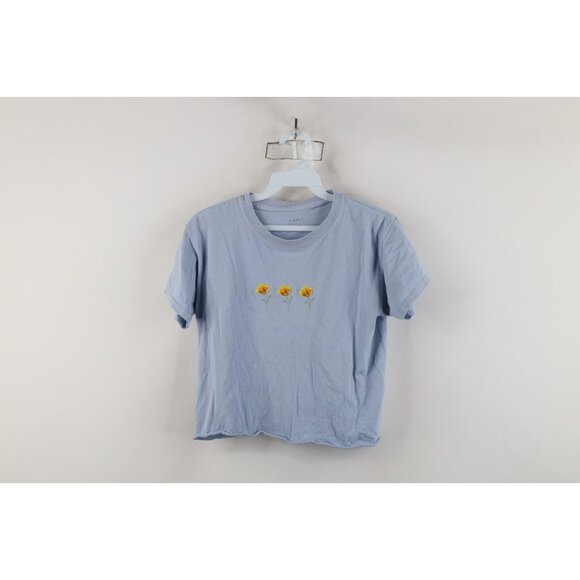 Vintage J Galt Womens OSFA Embroidered Flower Cropped Short Sleeve T-Shirt USA - Picture 1 of 12